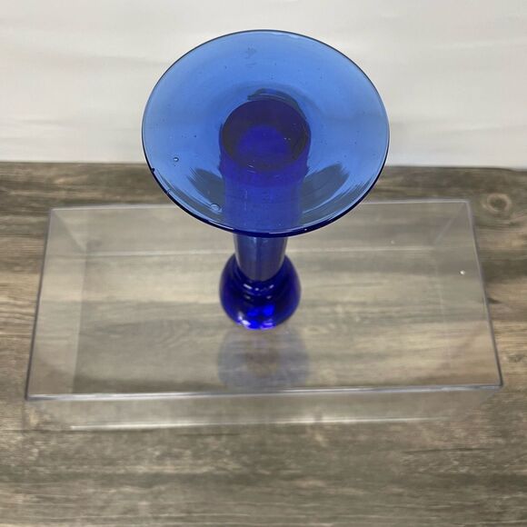 Cobalt Blue Art Glass Candle Holder – 7.5” Mid-Century Style - Picture 5 of 8